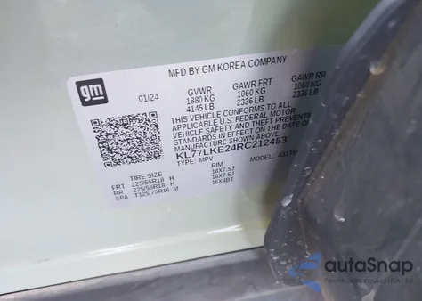 2024 Chevrolet Trax Fwd Activ z USA, uszkodzony, nr VIN KL77LKE24RC212453